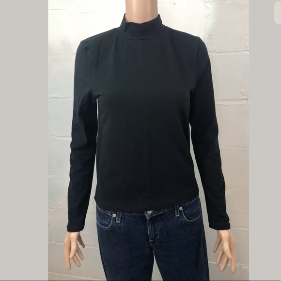 American Apparel Mock Neck Top Junior L Black